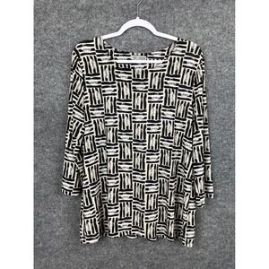 JM Collection Tunic Top Women's XL Black White 3/4 Sleeve Geometric